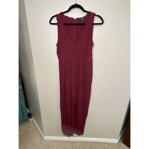 MADEWELL Womens Burgundy Sleeveless Pantsuit With Button Front 4 Viscose